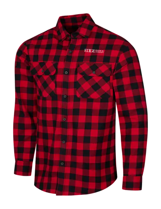 Red/Black Buffalo Check Plaid Flannel Shirt w/Edge Physical Therapy Logo
