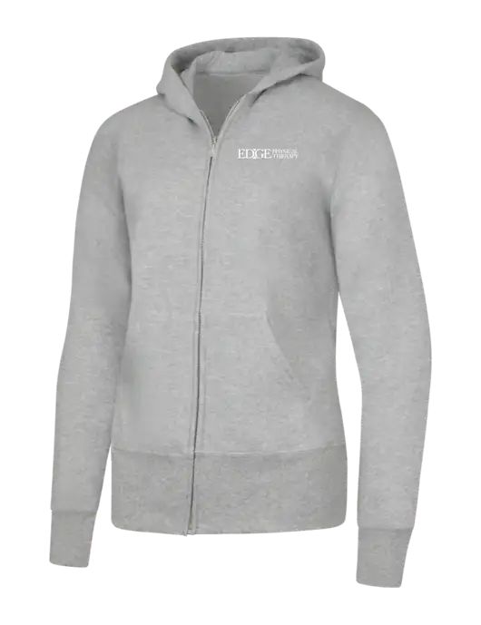 Grey Heather Womens Core Fleece Full-Zip Hooded Sweatshirt w/Edge Physical Therapy Logo