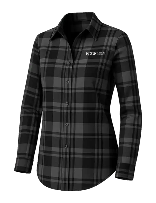 Womens Medium Grey/Black Plaid Flannel Tunic w/Edge Physical Therapy Logo