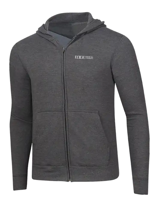 Dark Heather Grey 8.5 oz Ring Spun Zip Hooded Sweatshirt w/Edge Physical Therapy Logo