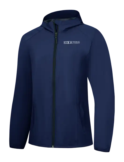 Womens Navy Essential Rain Jacket w/Edge Physical Therapy Logo