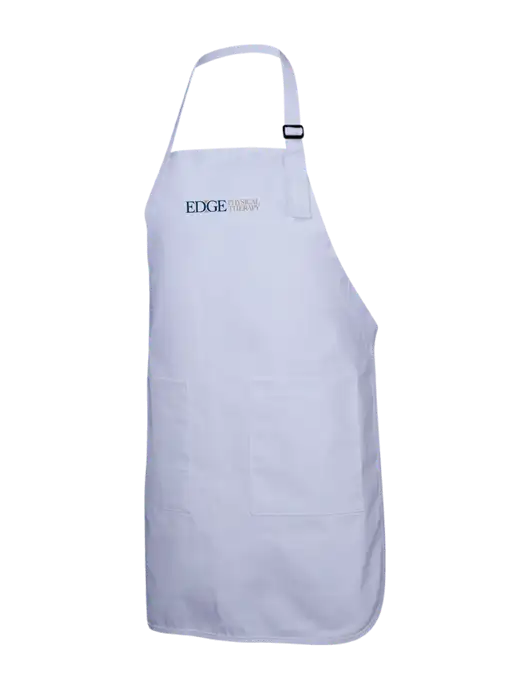 Full-Length White Apron With Pockets w/Edge Physical Therapy Logo