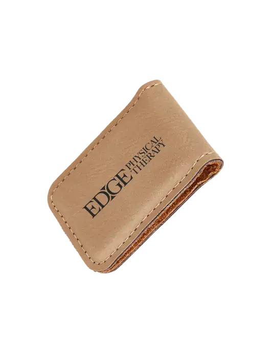 Tan Leatherette Money Clip w/Edge Physical Therapy Logo