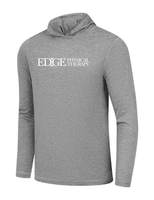 Luxury Active Light Grey Heather Lightweight Tri-Blend Wicking Long Sleeve Hoodie w/Edge Physical Therapy Logo
