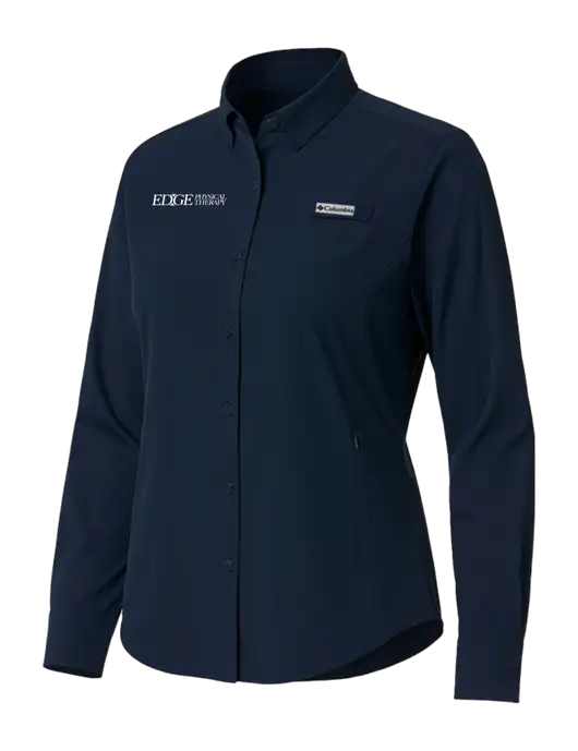 Columbia Navy Womens PFG Tamiami II Long Sleeve Shirt w/Edge Physical Therapy Logo