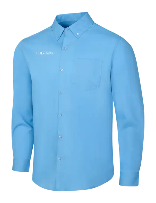 Carolina Blue Long Sleeve Carefree Poplin Shirt w/Edge Physical Therapy Logo