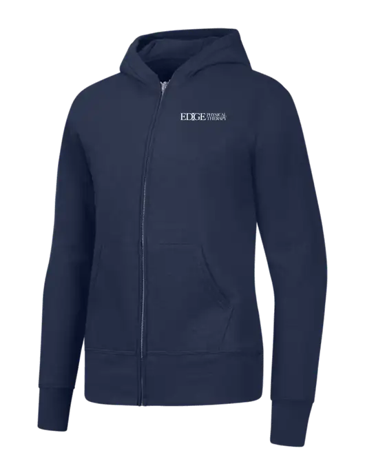 Navy Womens Core Fleece Full-Zip Hooded Sweatshirt w/Edge Physical Therapy Logo