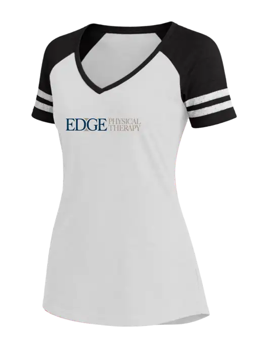 Womens White/Black V-Neck Game Tee w/Edge Physical Therapy Logo