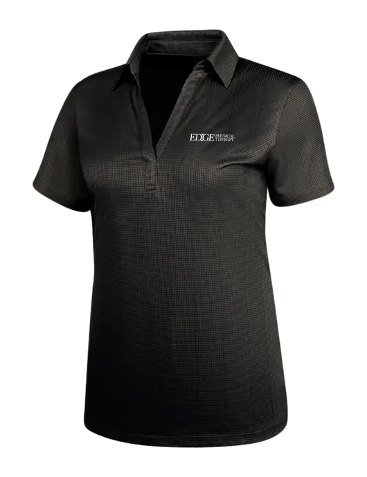 Black Womens Performance Fine Jacquard Polo w/Edge Physical Therapy Logo