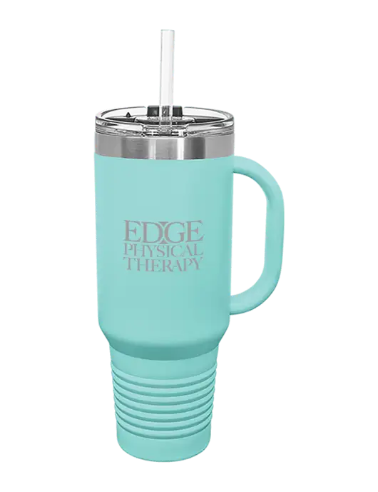 Polar Camel 40 oz. Powder Coated Vacuum Insulated Seafoam Travel Mug with Straw w/Edge Physical Therapy Logo