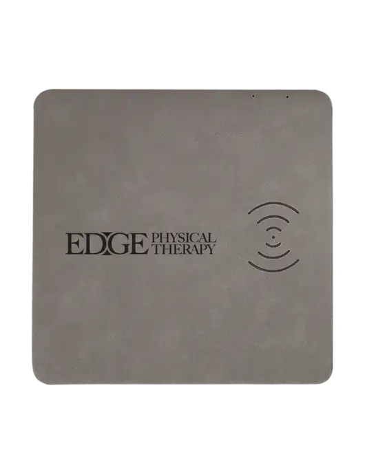 Grey Laserable Leatherette Phone Charging Mat w/Edge Physical Therapy Logo