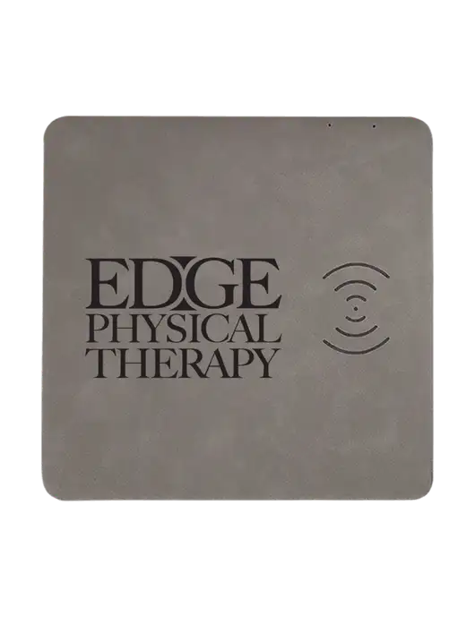 Grey Laserable Leatherette Phone Charging Mat w/Edge Physical Therapy Logo