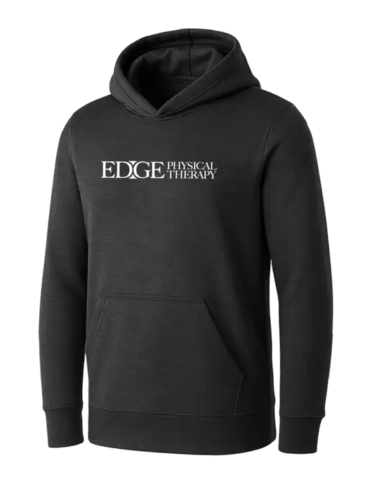 Womens Dark Grey Heather Core Fleece Pullover Hooded Sweatshirt w/Edge Physical Therapy Logo