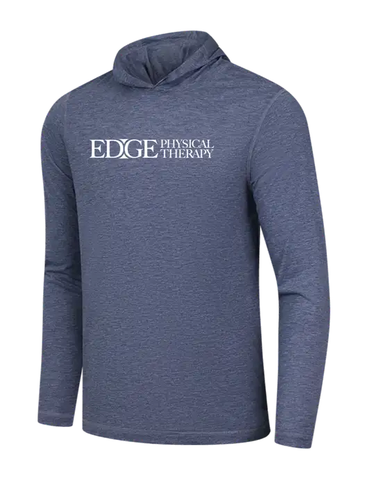 Luxury Active Navy Heather Lightweight Tri-Blend Wicking Long Sleeve Hoodie w/Edge Physical Therapy Logo
