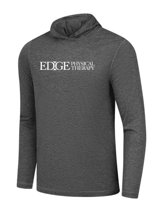 Luxury Active Dark Grey Heather Lightweight Tri-Blend Wicking Long Sleeve Hoodie w/Edge Physical Therapy Logo