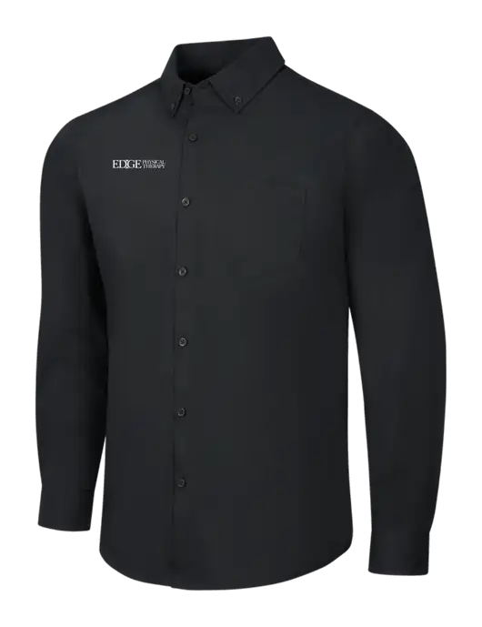 Black Long Sleeve Carefree Poplin Shirt w/Edge Physical Therapy Logo