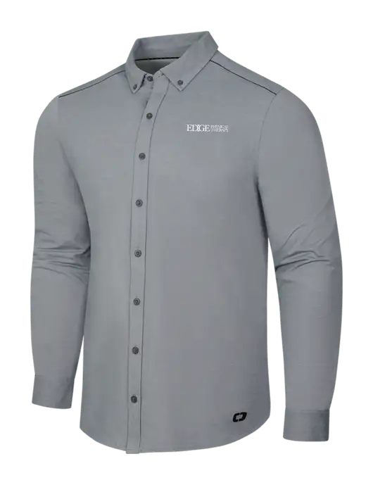 OGIO Medium Grey Heather Modern Code Stretch Button-Up Shirt w/Edge Physical Therapy Logo