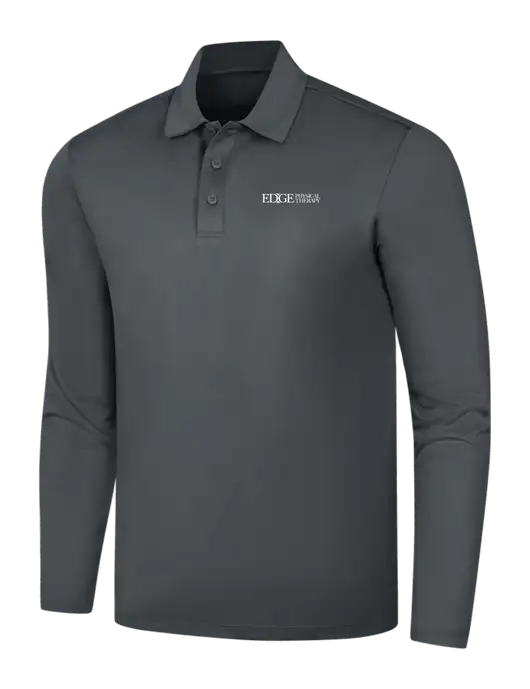 Dark Grey Silk Touch Performance Long Sleeve Polo w/Edge Physical Therapy Logo