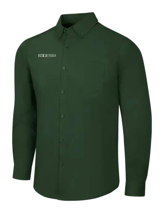 Forest Green Long Sleeve Carefree Poplin Shirt w/Edge Physical Therapy Logo