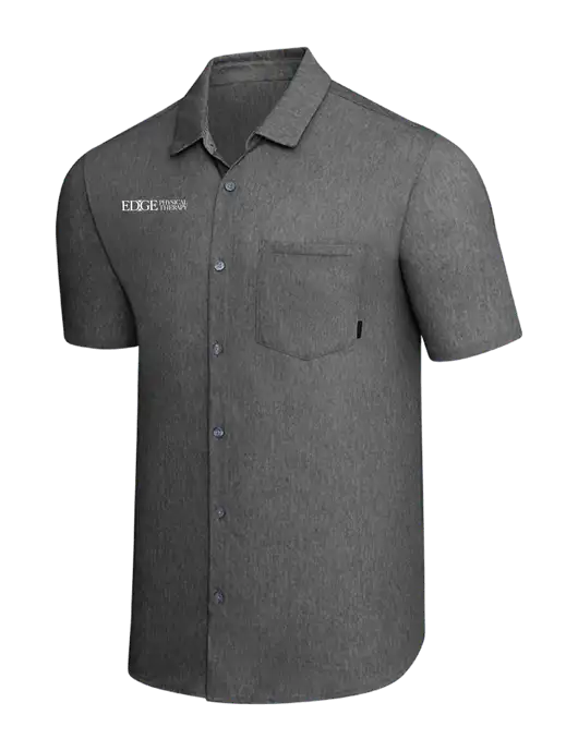 OGIO Dark Grey Heather Extend Short Sleeve Button Up Shirt w/Edge Physical Therapy Logo