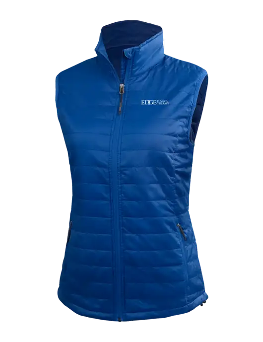 Womens Packable Royal Puffy Vest w/Edge Physical Therapy Logo