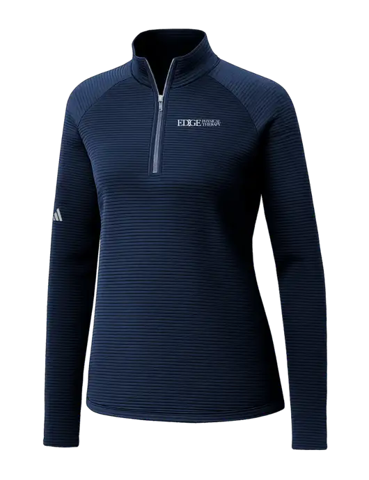Adidas Womens Navy Spacer Quarter-Zip Pullover  w/Edge Physical Therapy Logo