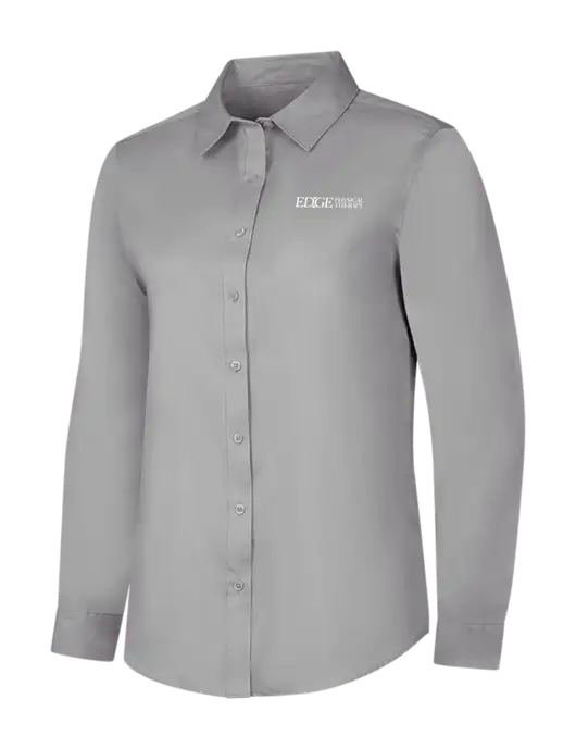 Light Grey Womens Long Sleeve Superpro React Twill Shirt w/Edge Physical Therapy Logo
