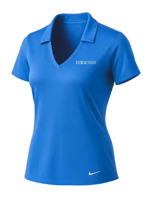 NIKE Carolina Blue Womens Dri-Fit Vertical Mesh Polo w/Edge Physical Therapy Logo