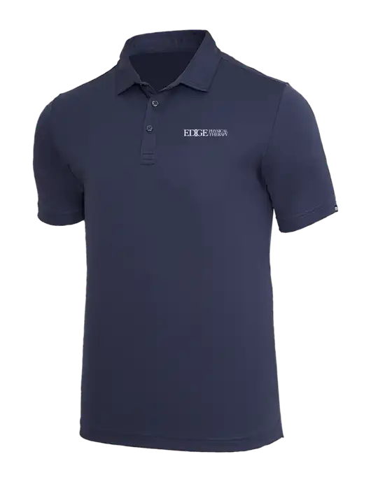 TravisMathew Navy Coto Performance Polo w/Edge Physical Therapy Logo