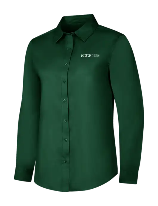 Dark Green Womens Long Sleeve Superpro React Twill Shirt w/Edge Physical Therapy Logo