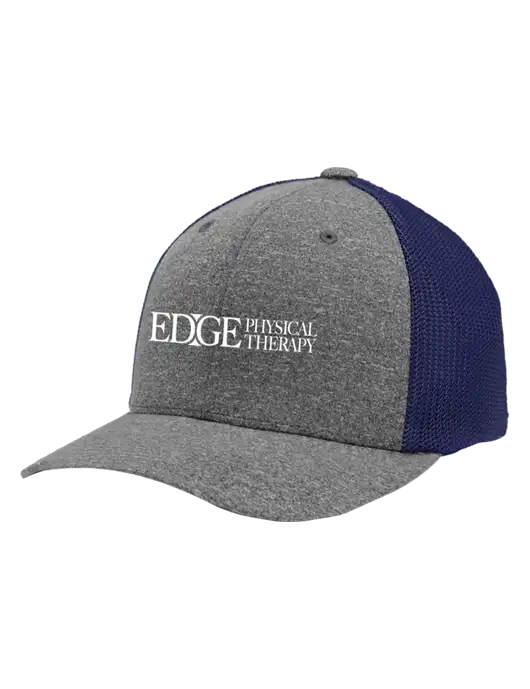 Flexfit Navy/Medium Grey Heather Melange Mesh Back Trucker Cap w/Edge Physical Therapy Logo