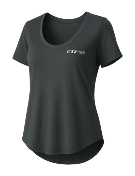 Mercer+Mettle Womens Dark Grey Stretch Jersey Relaxed Scoop w/Edge Physical Therapy Logo