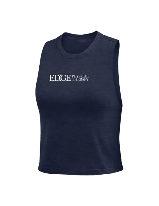BELLA+CANVAS Womens Heather Navy Racerback Crop Tank  w/Edge Physical Therapy Logo