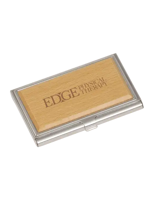 Wood & Silver Business Card Case w/Edge Physical Therapy Logo