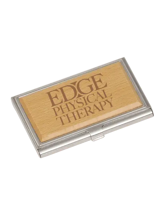 Wood & Silver Business Card Case w/Edge Physical Therapy Logo