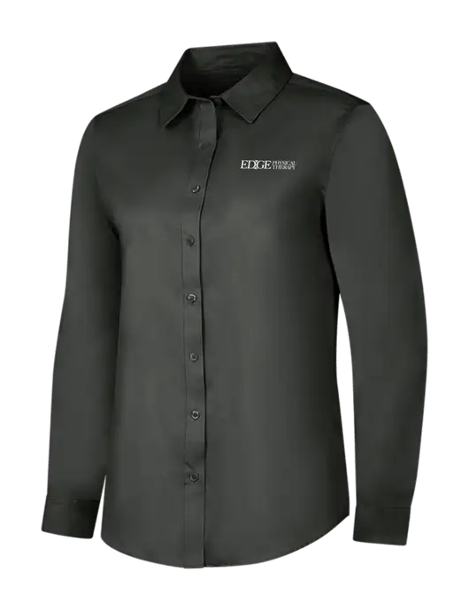 Dark Grey Womens Long Sleeve Superpro React Twill Shirt w/Edge Physical Therapy Logo