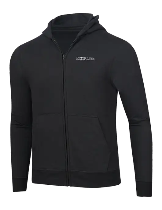 Jet Black 8.5 oz Ring Spun Zip Hooded Sweatshirt w/Edge Physical Therapy Logo