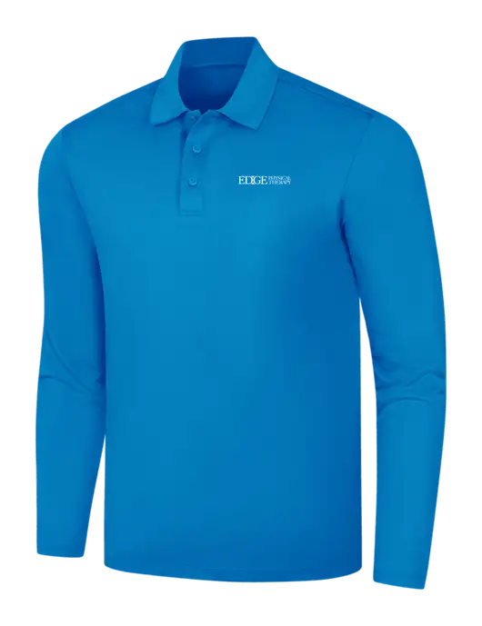 Sapphire Blue Silk Touch Performance Long Sleeve Polo w/Edge Physical Therapy Logo