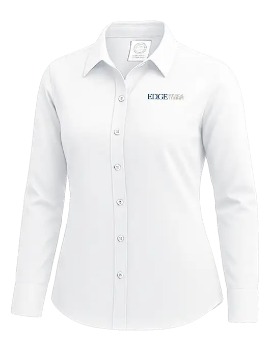 Brooks Brothers Womens White Wrinkle-Free Stretch Nailhead Shirt w/Edge Physical Therapy Logo