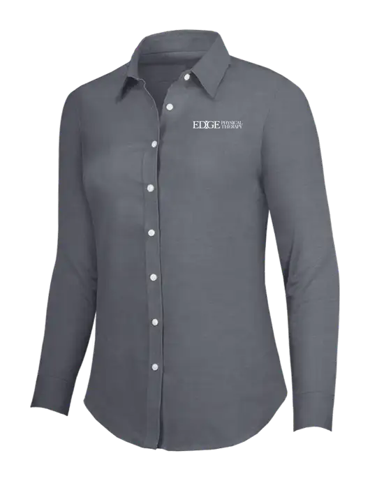 Dark Grey Womens SuperPro Oxford Shirt w/Edge Physical Therapy Logo