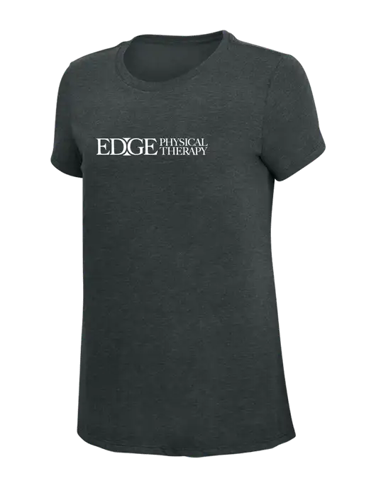 Womens Simply Soft Black Frost 4.5oz Poly/Combed Ring Spun Cotton T-Shirt w/Edge Physical Therapy Logo
