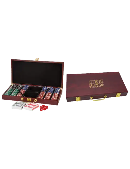 Rosewood Poker Set, 300 Chips w/Edge Physical Therapy Logo