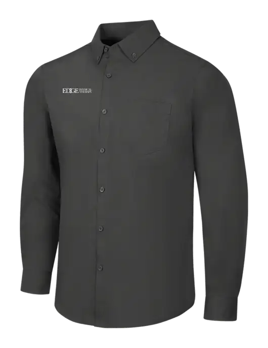 Dark Grey Long Sleeve Carefree Poplin Shirt w/Edge Physical Therapy Logo