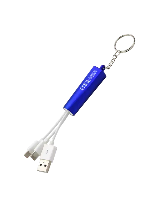 Blue Light-Up Charging Cable with Key Ring w/Edge Physical Therapy Logo
