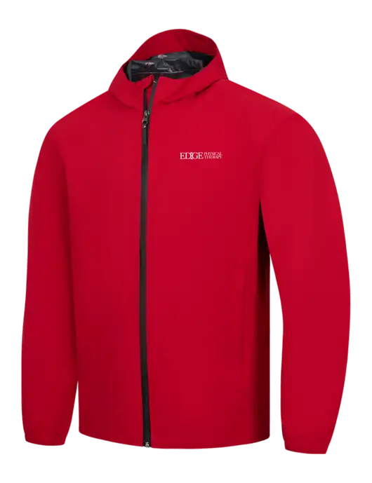 Red Essential Rain Jacket w/Edge Physical Therapy Logo