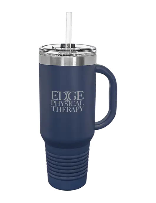 Polar Camel 40 oz. Powder Coated Vacuum Insulated Navy Travel Mug with Straw w/Edge Physical Therapy Logo