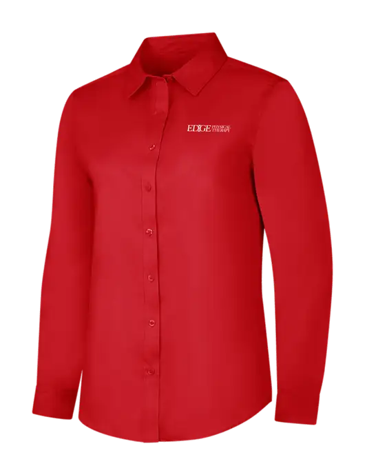 Red Womens Long Sleeve Superpro React Twill Shirt w/Edge Physical Therapy Logo