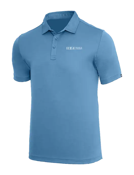 TravisMathew Dark Carolina Blue Coto Performance Polo w/Edge Physical Therapy Logo