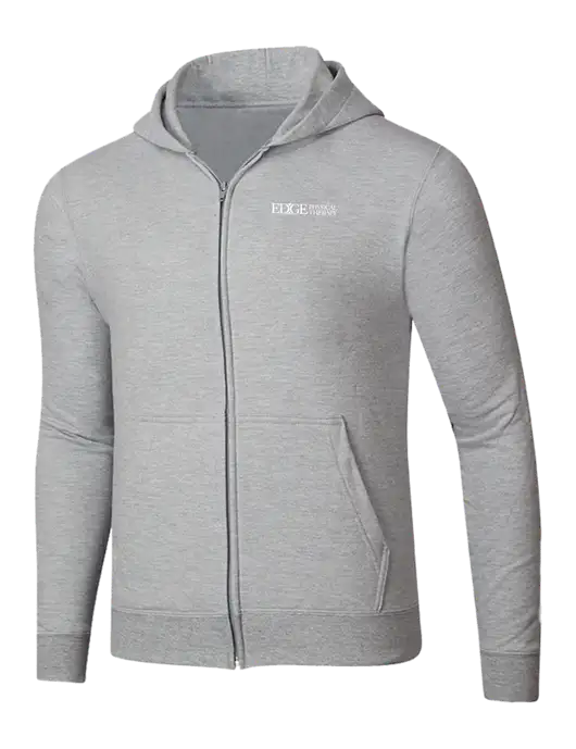 Light Grey Heather 8.5 oz Ring Spun Zip Hooded Sweatshirt w/Edge Physical Therapy Logo
