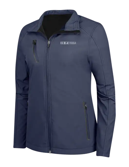 Navy Womens Welded Softshell Jacket w/Edge Physical Therapy Logo